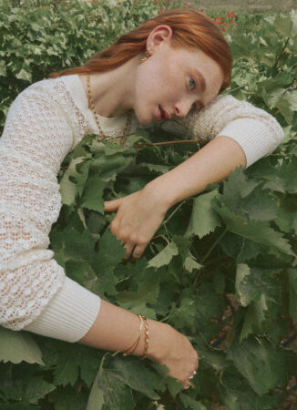 Georg Jensen campaign model resting in vineyard natural fashion