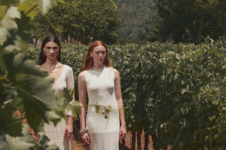 Georg Jensen fashion campaign models walking vineyard Greece