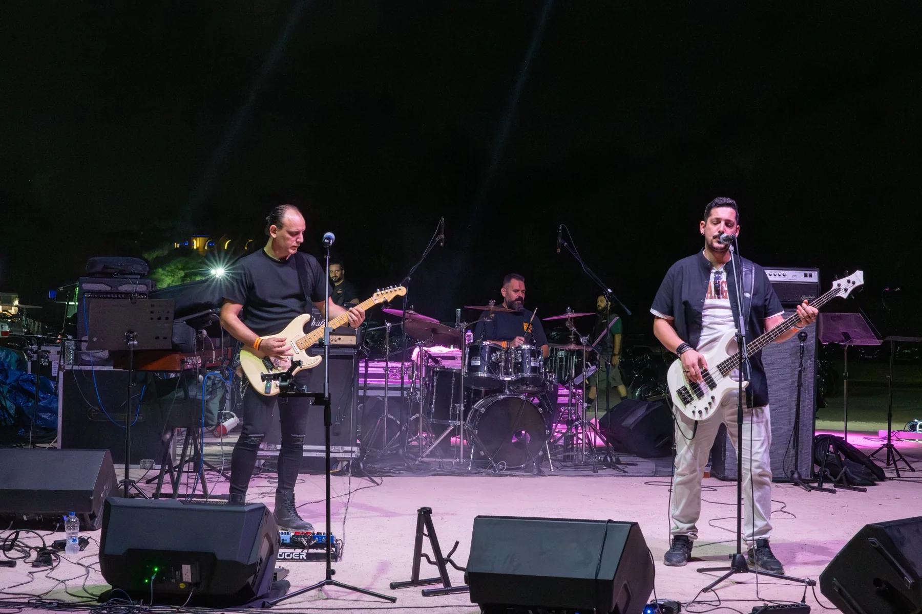 Singer and musicians performing live on stage